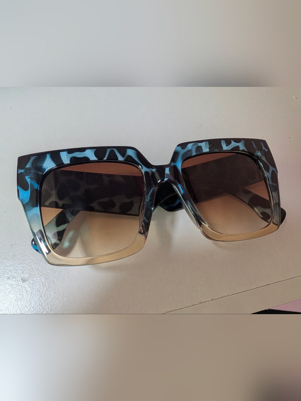 Oversized Blue Leopard Square Sunglasses